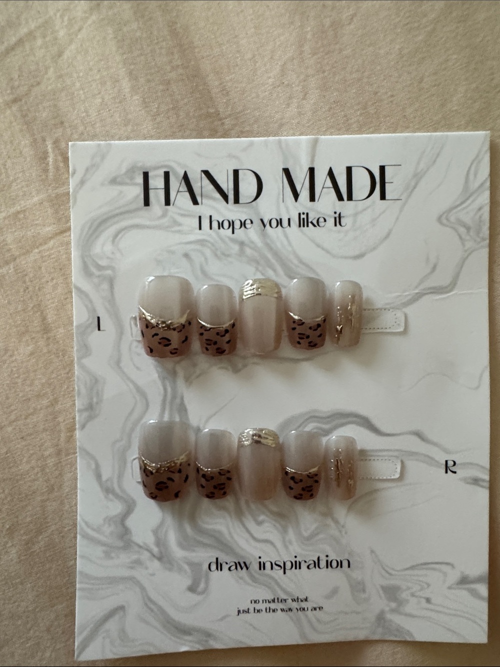 Hand Made Neutral Leopard Accent Press-On Nails